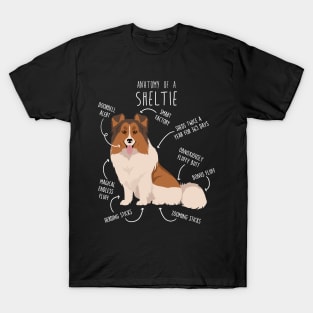 Color Headed White Sheltie Shetland Sheepdog Anatomy T-Shirt